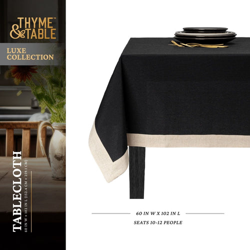 Thyme & Table 102" Tablecloth, Black with Gold Border EasyOptionXY LLC