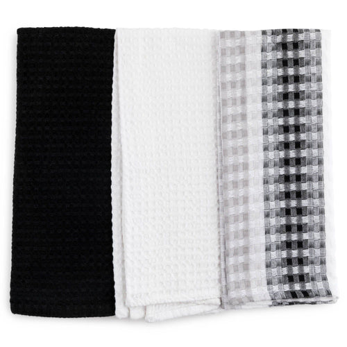 Thyme & Table Cotton Waffle Kitchen Towels, Black White, 3-Piece Set EasyOptionXY LLC