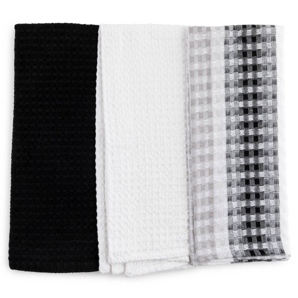 Thyme & Table Cotton Waffle Kitchen Towels, Black White, 3-Piece Set EasyOptionXY LLC