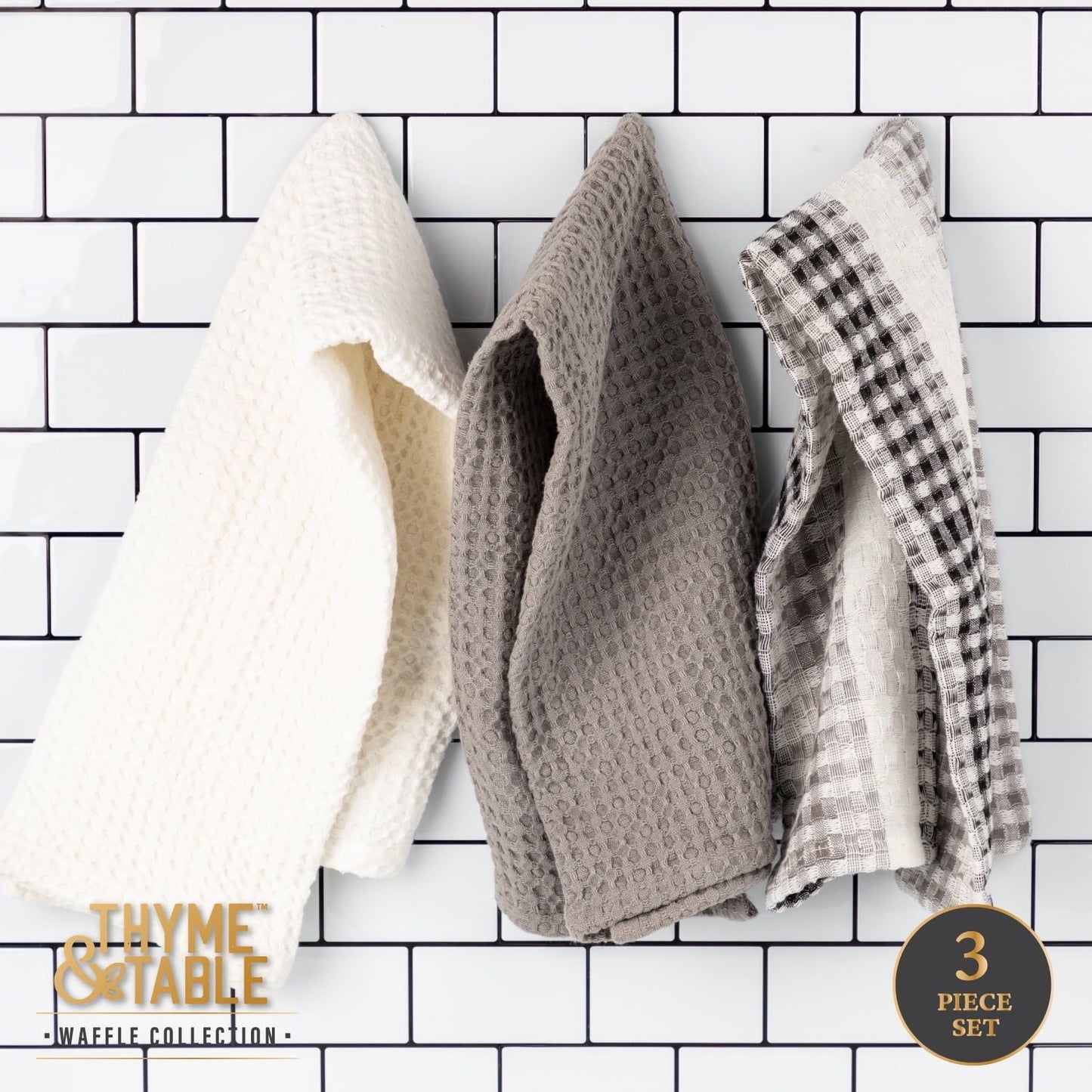Thyme & Table Cotton Waffle Kitchen Towels, Black White, 3-Piece Set EasyOptionXY LLC