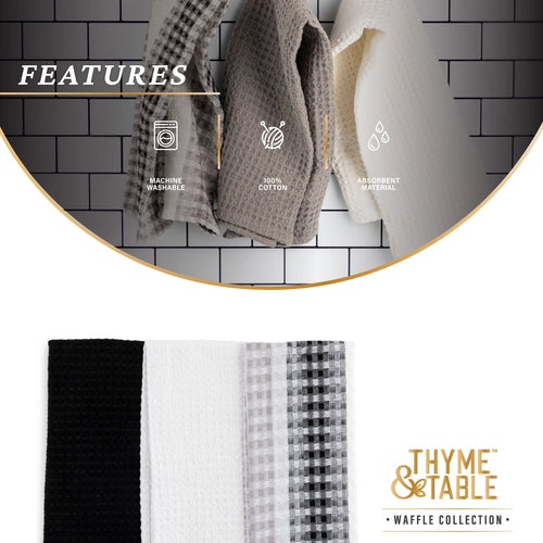 Thyme & Table Cotton Waffle Kitchen Towels, Black White, 3-Piece Set EasyOptionXY LLC