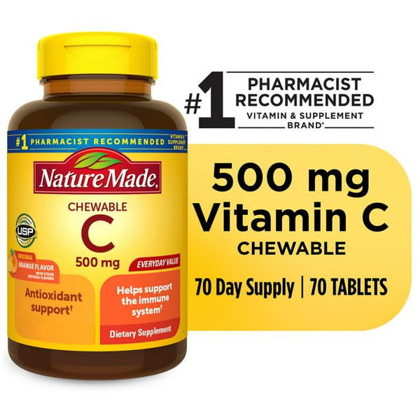 Nature Made Chewable Vitamin C 500 mg Tablets; Dietary Supplement; 70 Count EasyOptionXY LLC