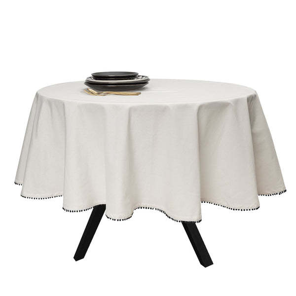 Thyme & Table 70" Tablecloth, Ivory Pom EasyOptionXY LLC
