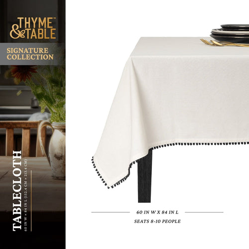 Thyme & Table 84" Tablecloth, Ivory Pom EasyOptionXY LLC