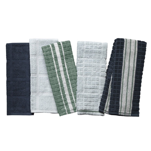 Thyme & Table 5-Piece Set Kitchen Towels, Navy, White, Green EasyOptionXY LLC