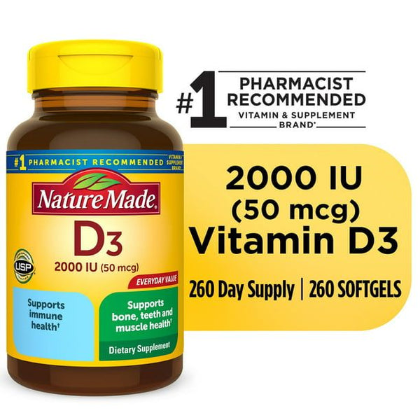 Nature Made Vitamin D3 2000 IU (50 mcg) Softgels; 260 Count EasyOptionXY LLC