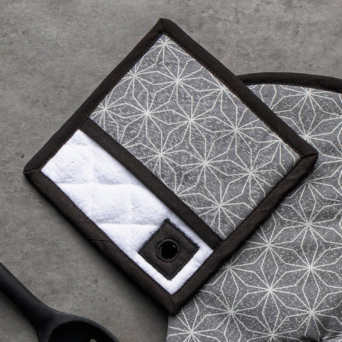 Thyme & Table 2-Pack Kitchen Set Oven Mit and Pot Holder, Gray Star EasyOptionXY LLC