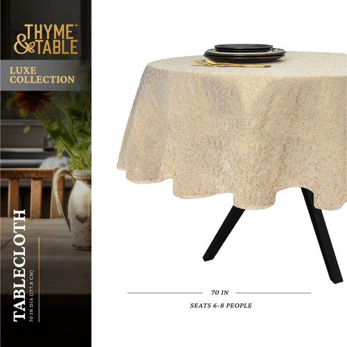 Thyme & Table 70" Round Tablecloth, Gold Leaf EasyOptionXY LLC