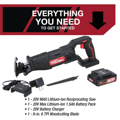 Hyper Tough 20V Max Lithium-ion Cordless Reciprocating Saw, Variable Speed, Keyless Blade Change, with 1.5Ah Lithium-Ion Battery and Charger, Wood Blade and LED Light, New Condition EasyOptionXY LLC