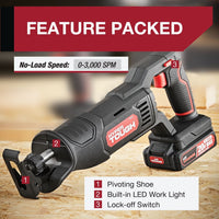 Hyper Tough 20V Max Lithium-ion Cordless Reciprocating Saw, Variable Speed, Keyless Blade Change, with 1.5Ah Lithium-Ion Battery and Charger, Wood Blade and LED Light, New Condition EasyOptionXY LLC