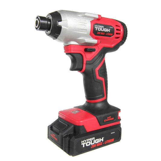 Hyper Tough 20V Max Lithium-Ion Cordless Impact Driver, 1/4 inch Quick Release Hex Chuck Type with 1.5Ah Lithium-ion Battery & Charger, Bit Holder & LED Light