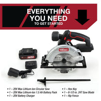 Hyper Tough 20V Max Lithium-ion Cordless 6-1/2 inch Circular Saw with 1.5Ah Lithium-ion Battery, Charger, Blade & Rip Fence, New Condition EasyOptionXY LLC