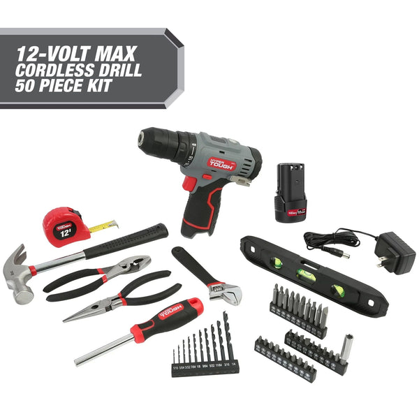 Hyper Tough 12V Max Lithium-Ion Cordless 3/8-inch Drill Driver 50-Piece Project Kit and 1.5Ah Battery, 99312 EasyOptionXY LLC