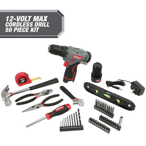 Hyper Tough 12V Max* 50-Piece Project Kit with Lithium-Ion Cordless 3/8-in Drill Driver and 1.5Ah Battery, 99311 EasyOptionXY LLC