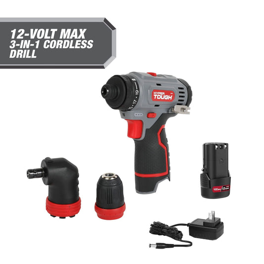 Hyper Tough 12V Max Lithium-Ion 3-in-1 Multi-Head Power Drill Set with 1.5Ah Battery and Charger, 80003 EasyOptionXY LLC