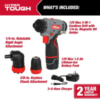 Hyper Tough 12V Max Lithium-Ion 3-in-1 Multi-Head Power Drill Set with 1.5Ah Battery and Charger, 80003 EasyOptionXY LLC