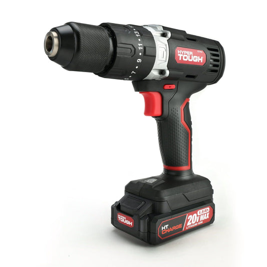 Hyper Tough 20V Max Lithium-Ion Cordless Hammer Drill, 1/2 inch Chuck, 2 Speeds with 1.5Ah Lithium-ion Battery & Charger, Bit Holder & LED Light, New Condition EasyOptionXY LLC