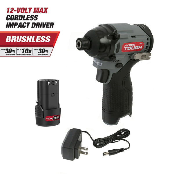 Hyper Tough 12V Max* Lithium-Ion Cordless Brushless Impact Driver with 1.5Ah Battery and Charger, Model 98809 EasyOptionXY LLC