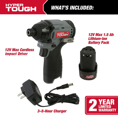 Hyper Tough 12V Max* Lithium-Ion Cordless Brushless Impact Driver with 1.5Ah Battery and Charger, Model 98809 EasyOptionXY LLC