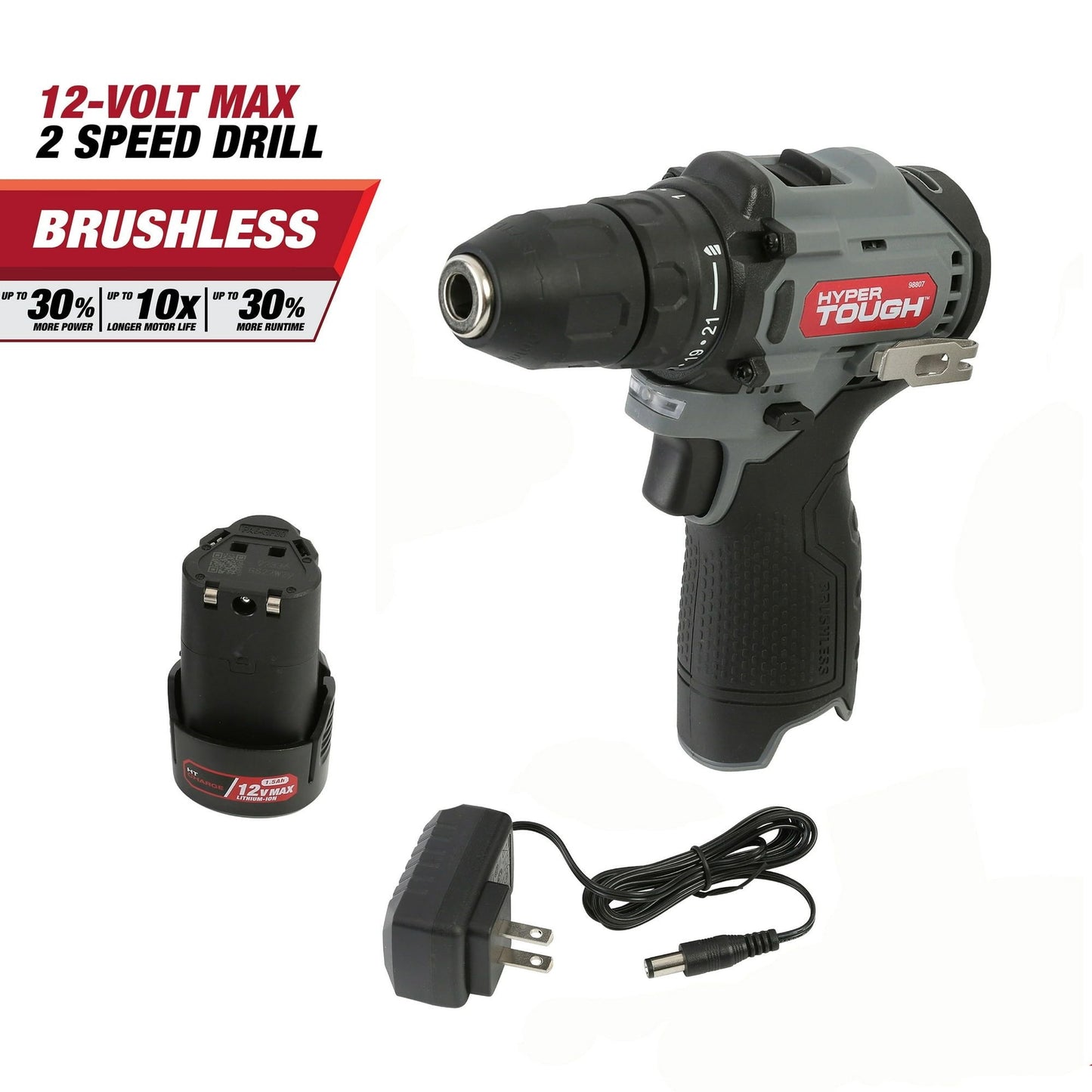 Hyper Tough 12V Max* Lithium-Ion Brushless 2-Speed 3/8-inch Drill Driver with 1.5Ah Battery & Charger, 98807 EasyOptionXY LLC