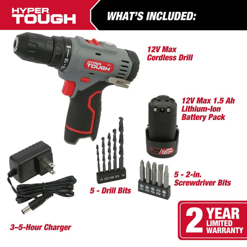Hyper Tough 12V Max Lithium-Ion Cordless 2-Speed Drill Driver with 1.5Ah Battery and Charger, Model 98823 EasyOptionXY LLC