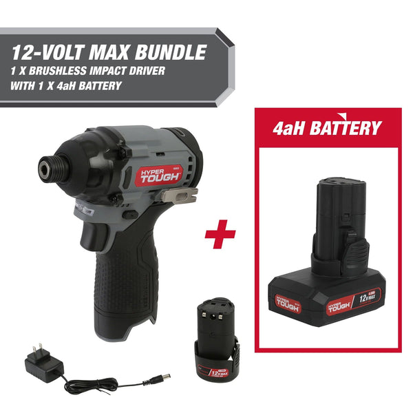 Hyper Tough 12-Volt Cordless Brushless Impact Driver Plus 4 Ah Battery EasyOptionXY LLC