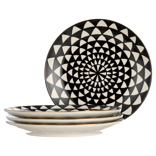 Thyme & Table Dinnerware Black & White Medallion Stoneware Salad Round Plates, 4 Pack EasyOptionXY LLC