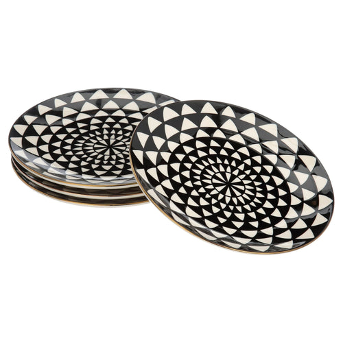 Thyme & Table Dinnerware Black & White Medallion Stoneware Salad Round Plates, 4 Pack EasyOptionXY LLC
