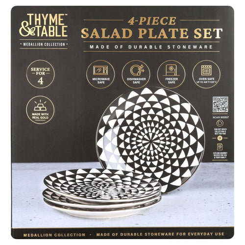 Thyme & Table Dinnerware Black & White Medallion Stoneware Salad Round Plates, 4 Pack EasyOptionXY LLC
