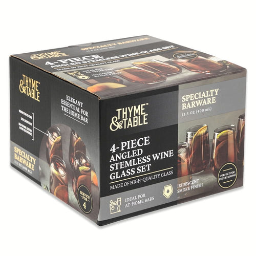 Thyme & Table 4-Piece Angled Stemless Wine Glass Set in Smoke Finish EasyOptionXY LLC