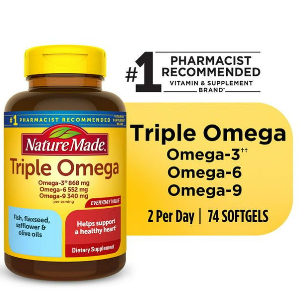 Nature Made Triple Omega 3 6 9 Softgels Dietary Supplement; 74 Count EasyOptionXY LLC