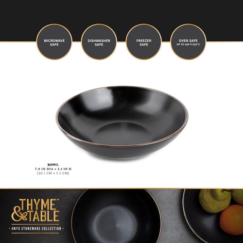 Thyme & Table Dinnerware Black Onyx Stoneware Round Soup Bowl EasyOptionXY LLC