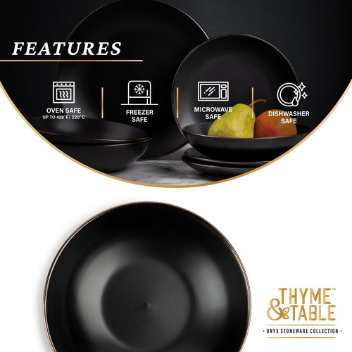 Thyme & Table Dinnerware Black Onyx Stoneware Round Soup Bowl EasyOptionXY LLC
