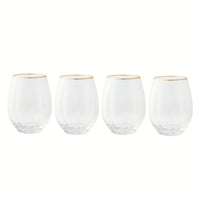 Thyme & Table 4-Piece Scalloped Stemless Wine Glass Set with Gold Trim EasyOptionXY LLC