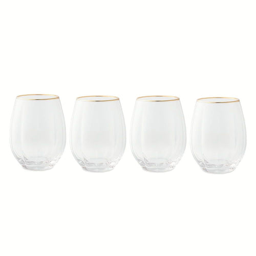 Thyme & Table 4-Piece Scalloped Stemless Wine Glass Set with Gold Trim EasyOptionXY LLC