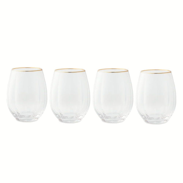 Thyme & Table 4-Piece Scalloped Stemless Wine Glass Set with Gold Trim EasyOptionXY LLC