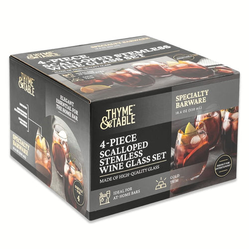 Thyme & Table 4-Piece Scalloped Stemless Wine Glass Set with Gold Trim EasyOptionXY LLC