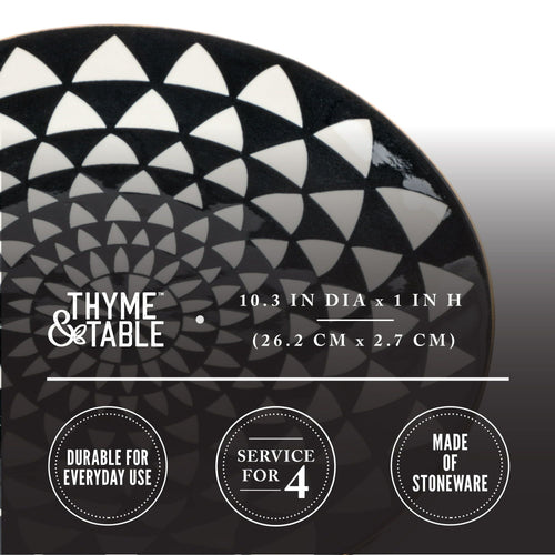 Thyme & Table Dinnerware Black and White Medallion Stoneware Dinner Plates, 4 pack EasyOptionXY LLC