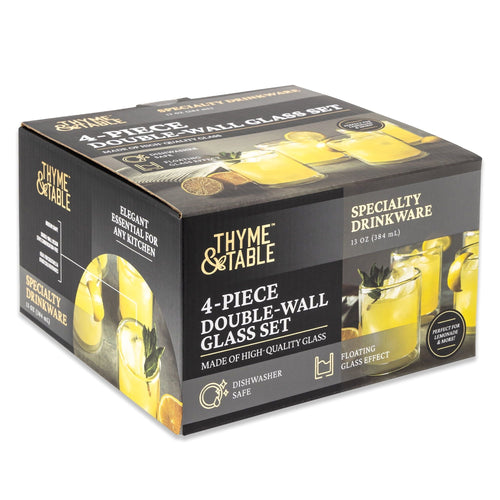 Thyme & Table 4-Piece 13oz Double Wall Drinking Glass Set, Clear EasyOptionXY LLC