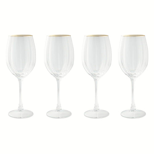 Thyme & Table 4-Piece Scalloped Wine Glass Set with Gold Rim EasyOptionXY LLC