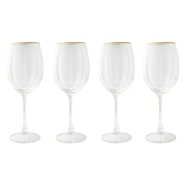 Thyme & Table 4-Piece Scalloped Wine Glass Set with Gold Rim EasyOptionXY LLC