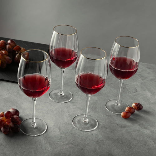 Thyme & Table 4-Piece Scalloped Wine Glass Set with Gold Rim EasyOptionXY LLC