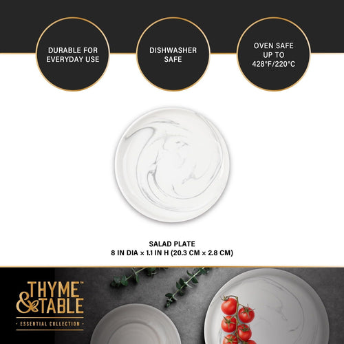 Thyme & Table Grey Marble Stoneware Round Salad Plate EasyOptionXY LLC