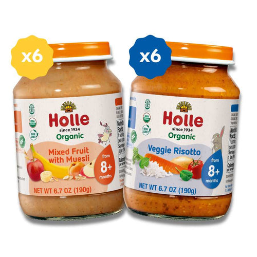 Sweet & Savory Jars Bundle: Mixed Fruit w/ Muesli Jars, Veggie Risotto Jars Holle USA
