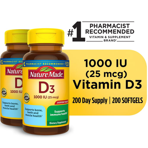Nature Made Vitamin D3 1000 IU (25 mcg) Softgels; 200 Count; Twin Pack EasyOptionXY LLC