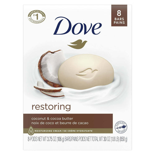Dove Restoring Gentle Women's Beauty Bar Soap All Skin Type Coconut & Cocoa Butter, 3.75 oz (8 Bars) EasyOptionXY LLC