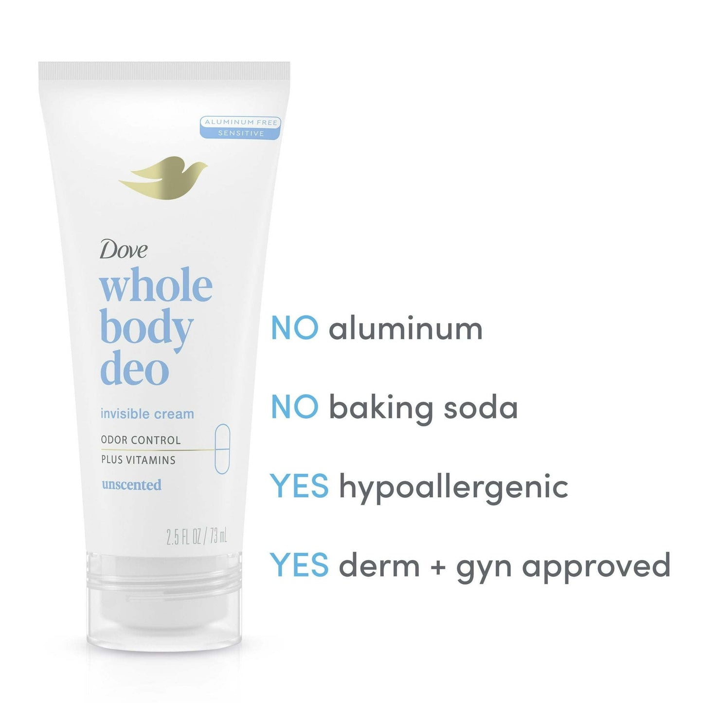 Dove Whole Body Invisible Long Lasting Women's Deodorant Cream Unscented Aluminum Free, 2.5 oz EasyOptionXY LLC