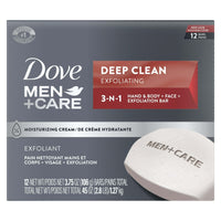 Dove Men+Care 3-in-1 Hand & Body + Face + Exfoliation Bar for Dry Skin, Deep Clean, 3.75 oz (12 Bars) EasyOptionXY LLC