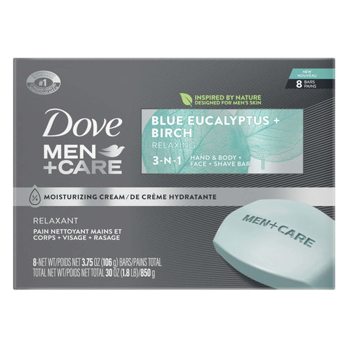 Dove Men+Care 3-in-1 Men's Dry Hand, Body, Face + Shave Bar Relaxing Blue Eucalyptus, 3.75 oz 8 Bars EasyOptionXY LLC