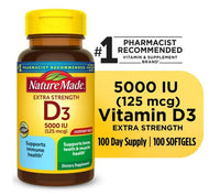 Nature Made Extra Strength Vitamin D3 5000 IU (125 mcg) Softgels, Dietary Supplement for Bone and Immune Health Support, 100 Count EasyOptionXY LLC